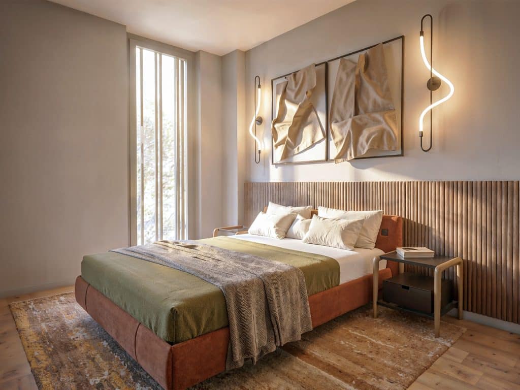 Chambre de l'appartement 3.1, résidence Piercot 35 (visuel 3D)
