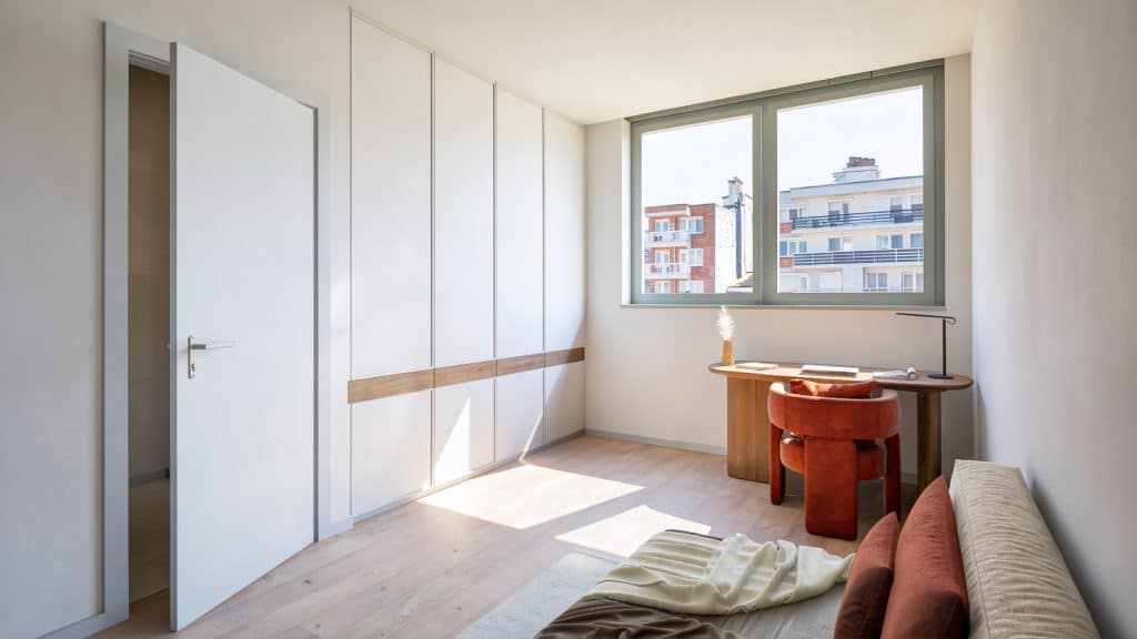 Chambre de l'appartement 5.2, résidence Piercot 35 (visuel 3D)