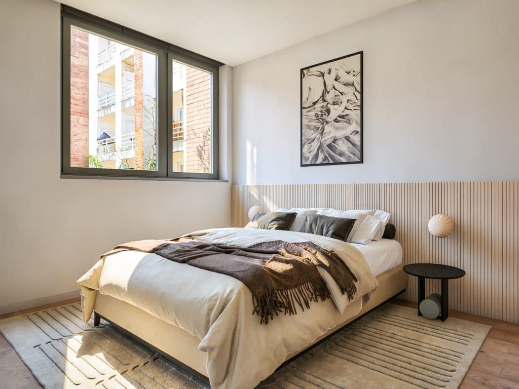 Chambre de l'appartement 5.2, résidence Piercot 35 (visuel 3D)