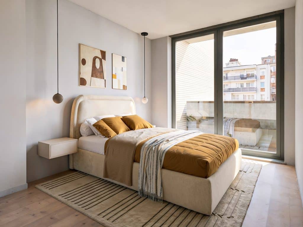 Chambre de l'appartement 5.3, résidence Piercot 35 (visuel 3D)