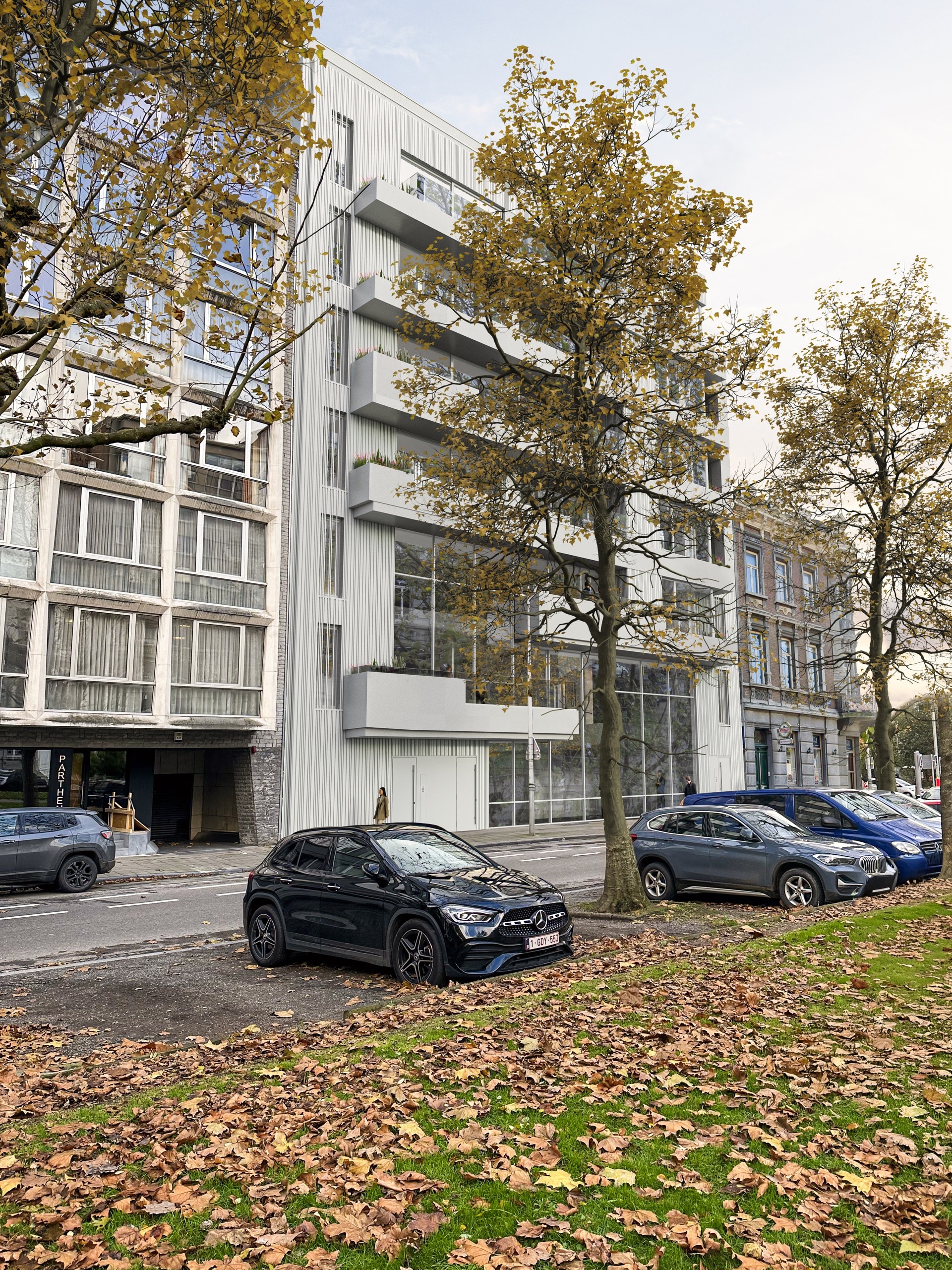 La résidence Piercot 35 vue depuis le boulevard Piercot, Liège (rendu 3D)